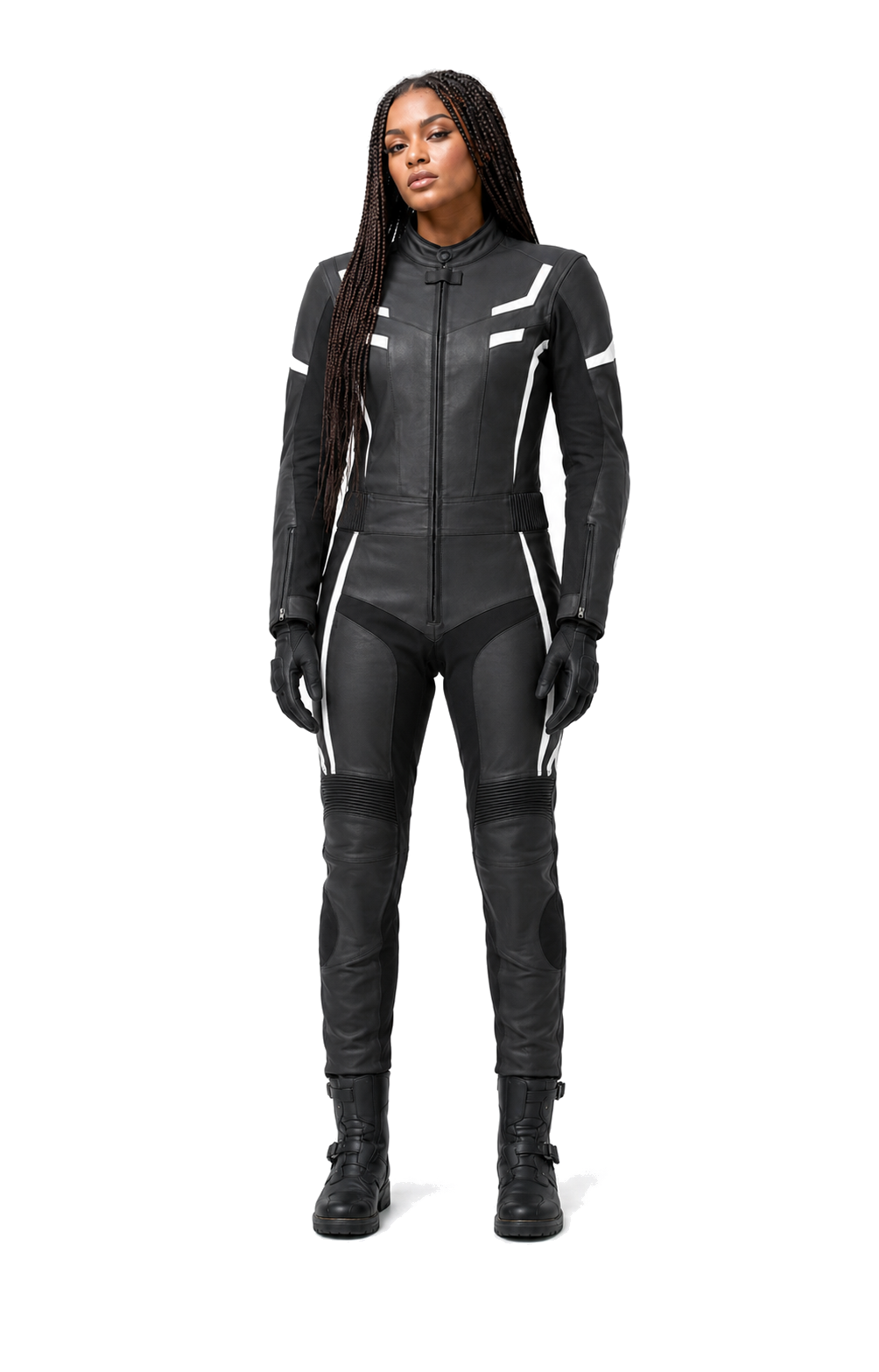 ZMW-004 Women's Motorcycle Suit front view on female model