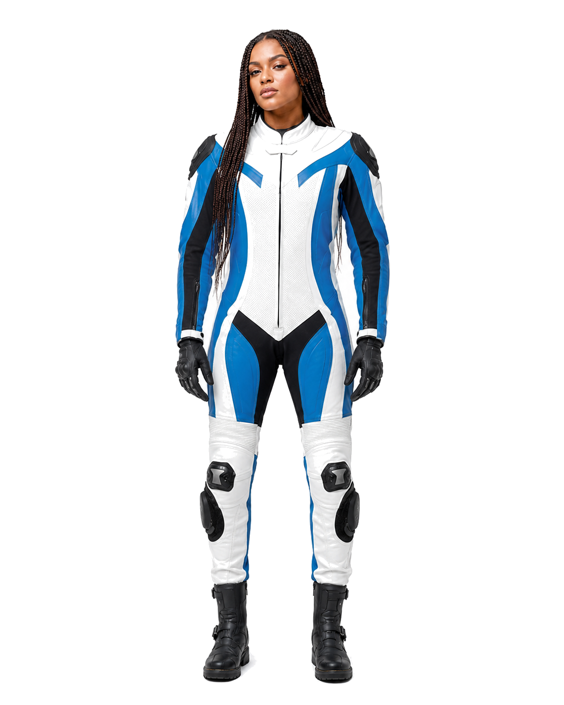 ZMW-006 Women's Motorcycle Suit front view on female model