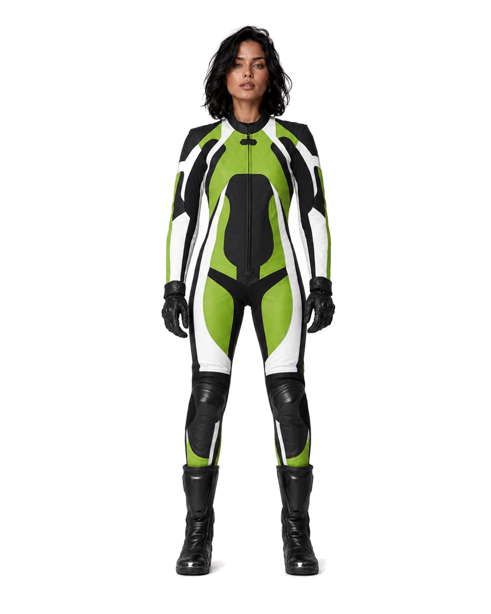 ZMW-007 Women's Motorcycle Suit front view on female model
