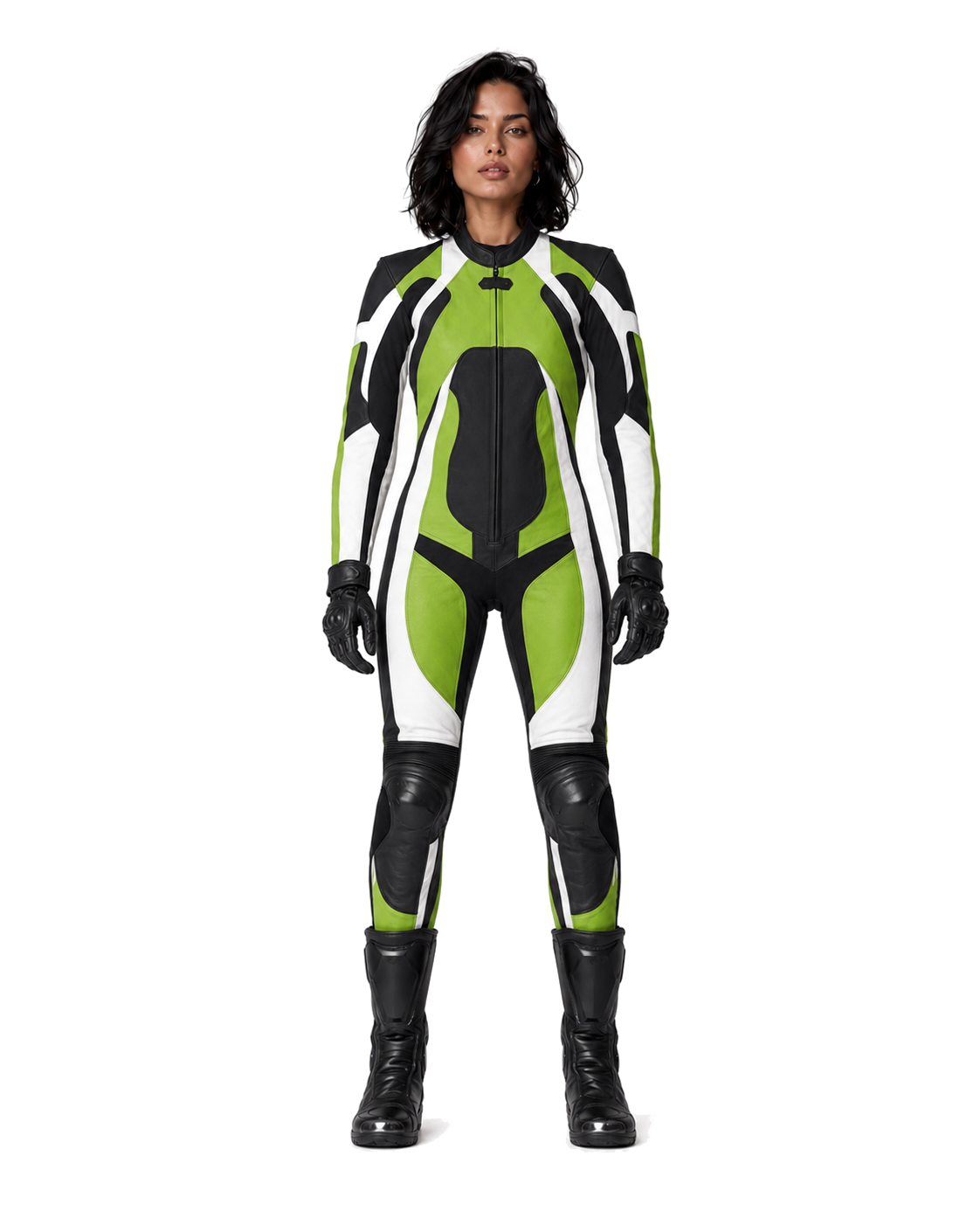 ZMW-007 Women's Motorcycle Suit front view on female model