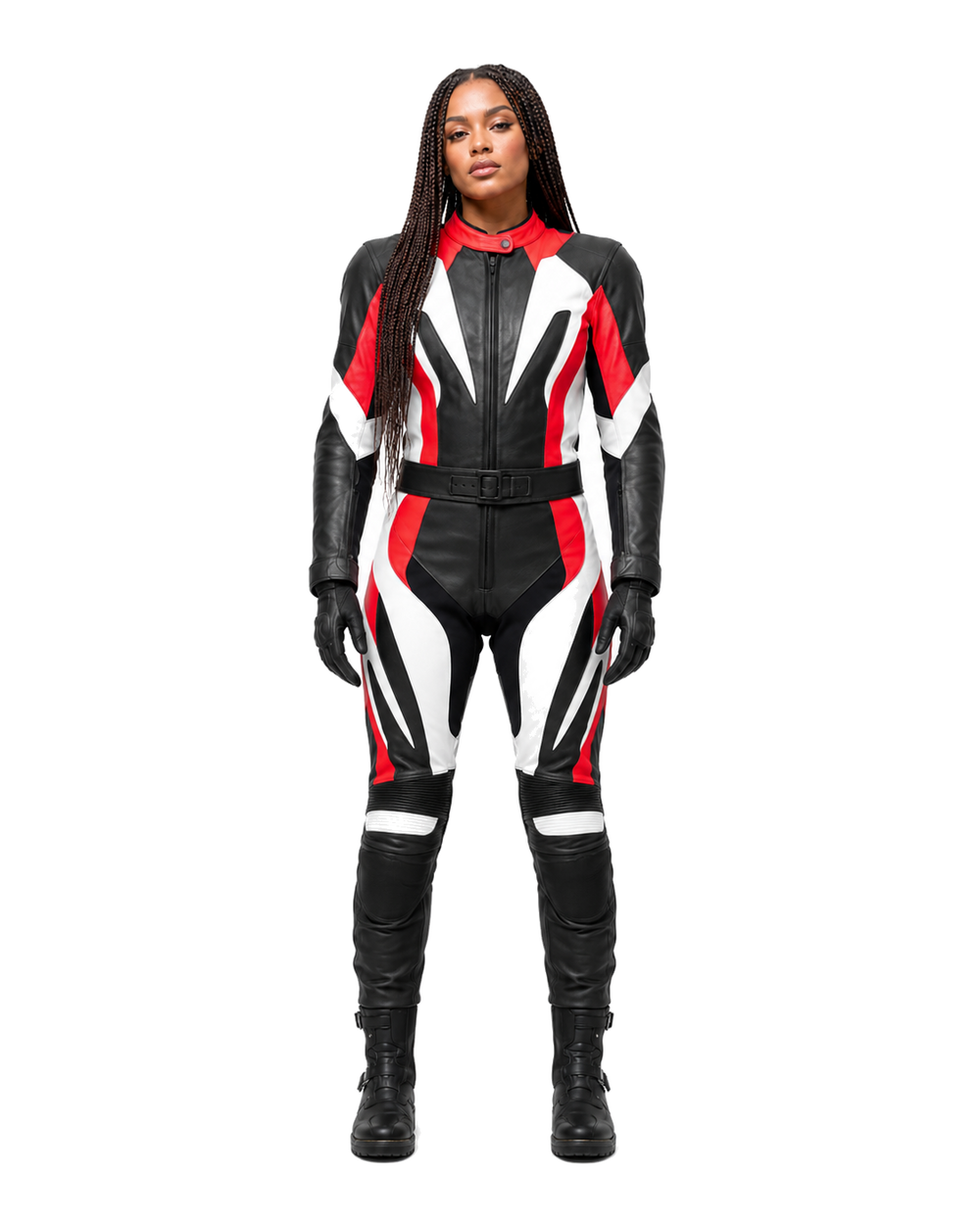 ZMW-008 Women's Motorcycle Suit front view on female model