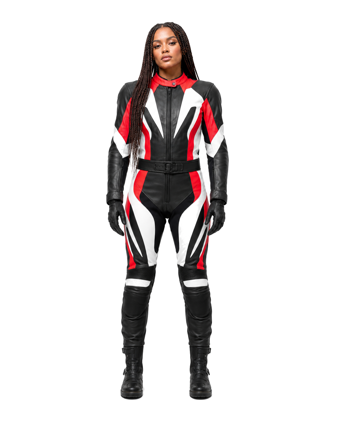 ZMW-008 Women's Motorcycle Suit front view on female model