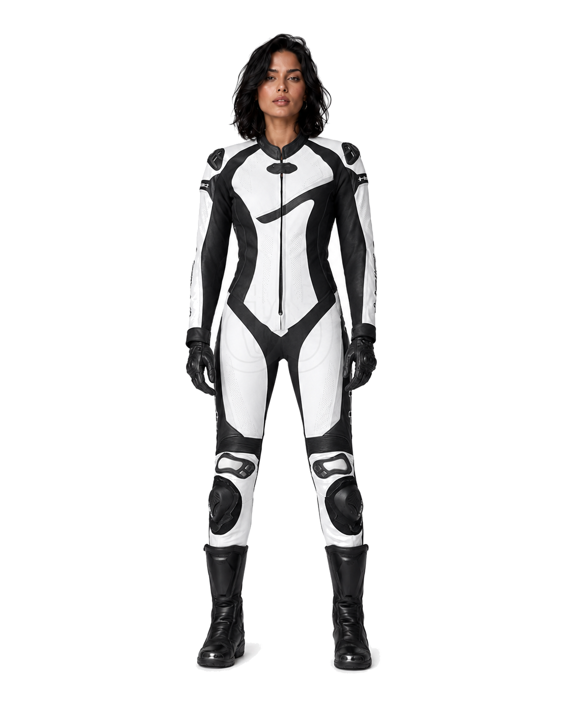 ZMW-009 Women's Motorcycle Suit front view on female model