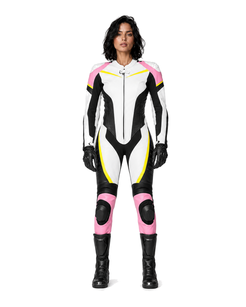 ZMW-011 Women's Motorcycle Suit front view on female model