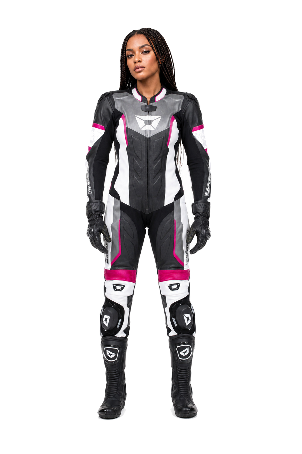 ZMW-016 Women's Motorcycle Suit front view on female model
