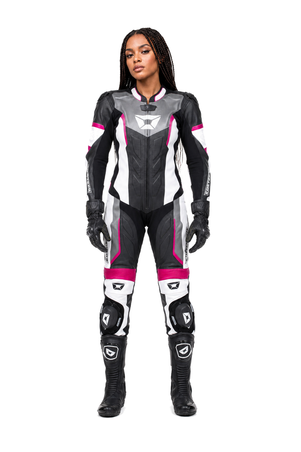 ZMW-016 Women's Motorcycle Suit front view on female model