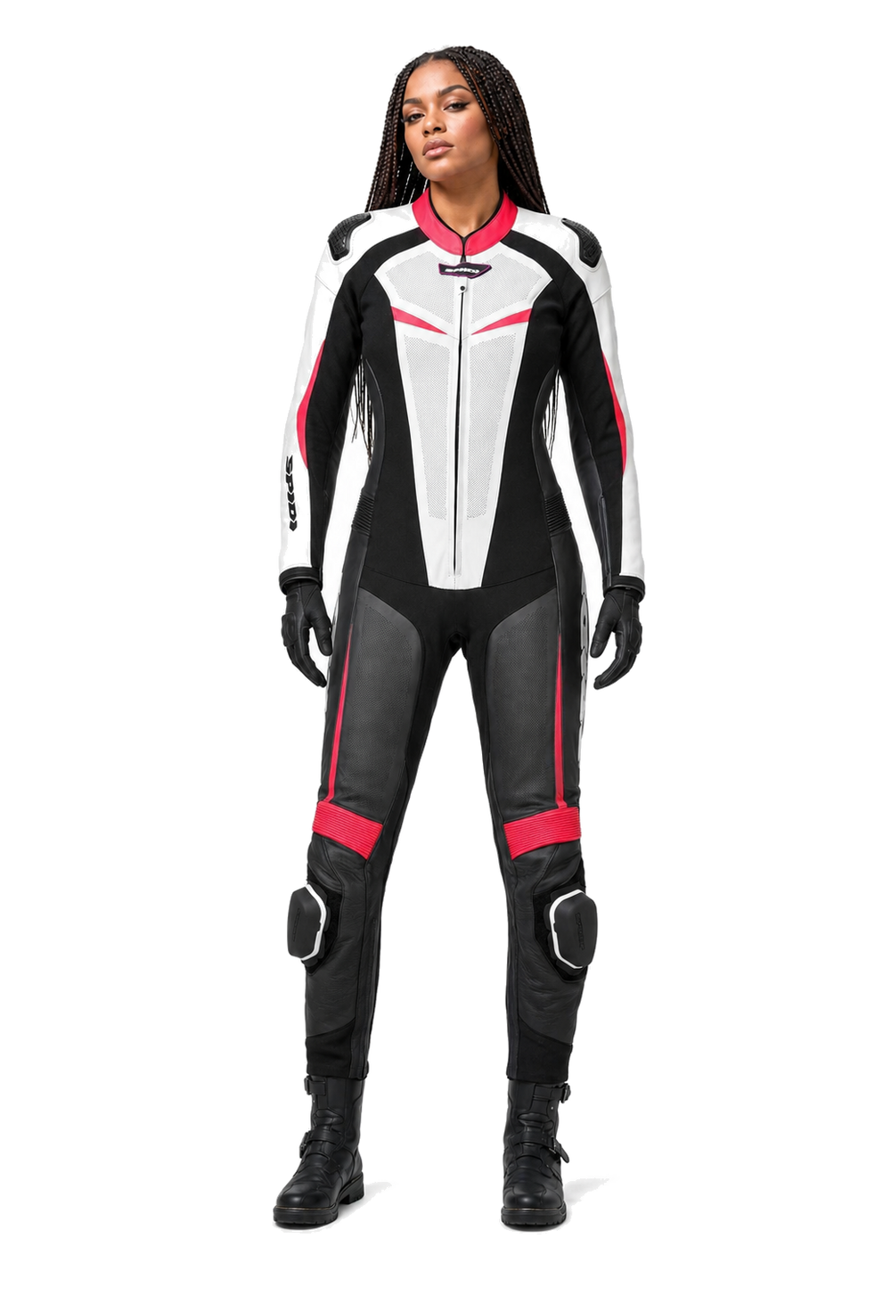 ZMW-018 Women's Motorcycle Suit front view on female model