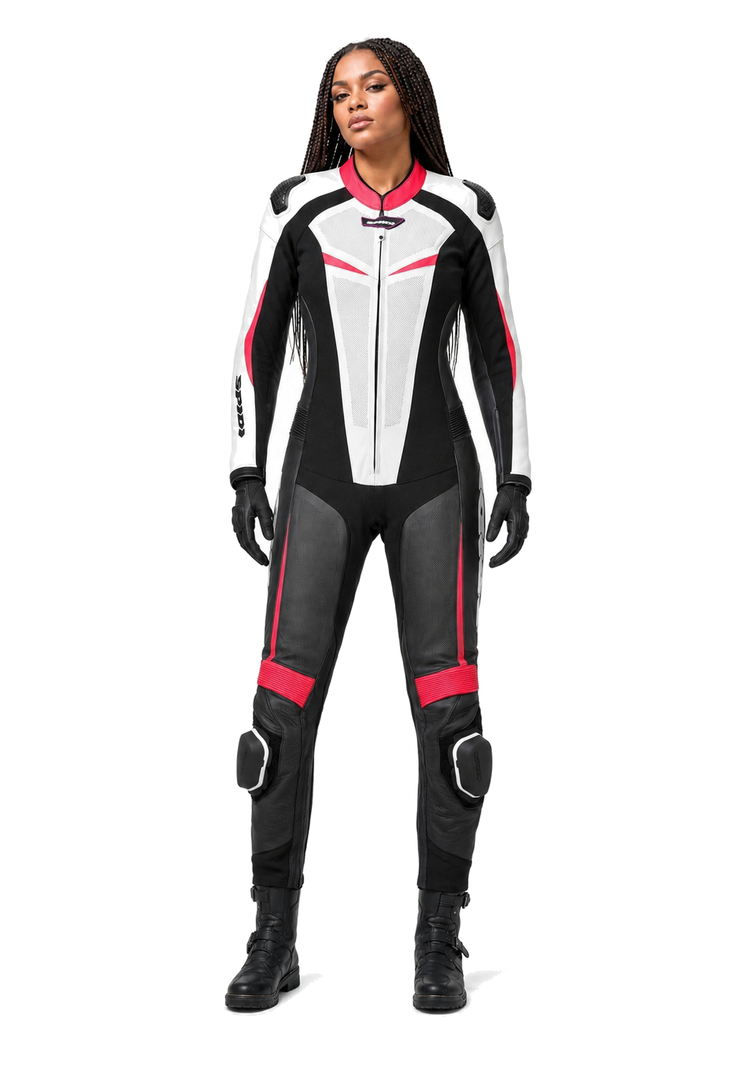 ZMW-018 Women's Motorcycle Suit front view on female model