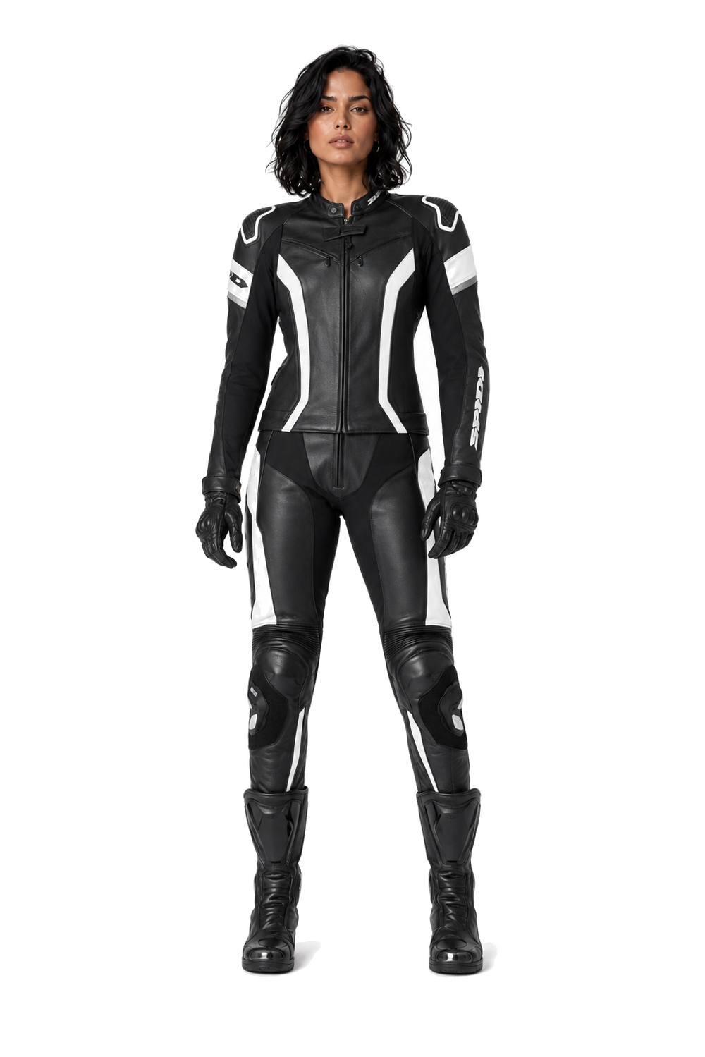 ZMW-019 Women's Motorcycle Suit front view on female model