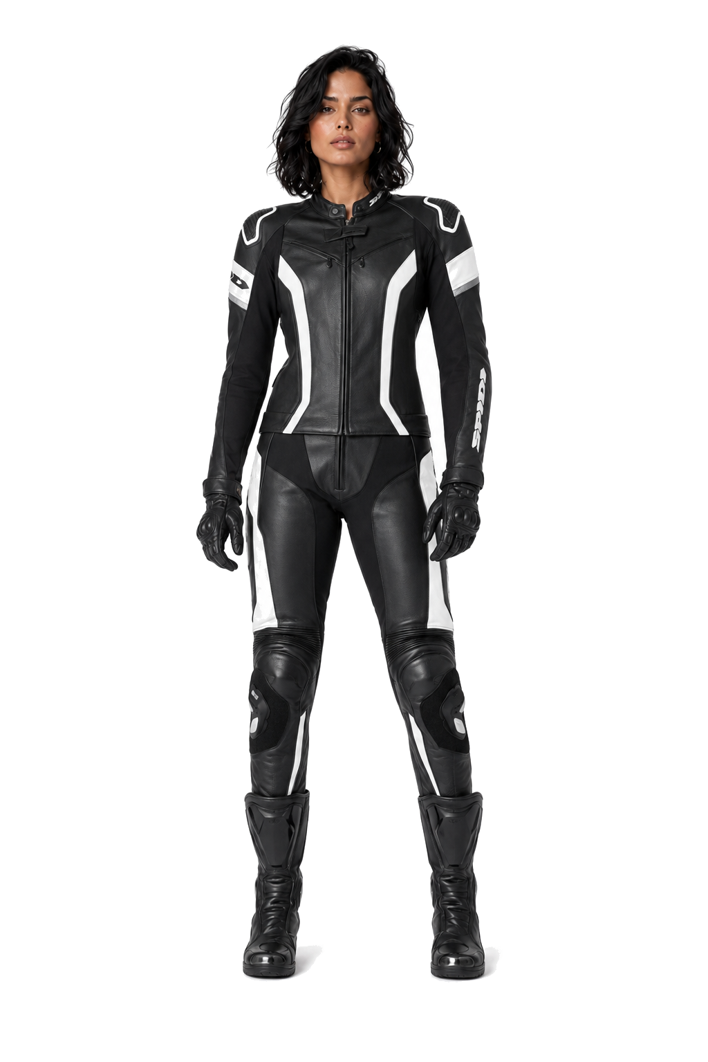 ZMW-019 Women's Motorcycle Suit front view on female model